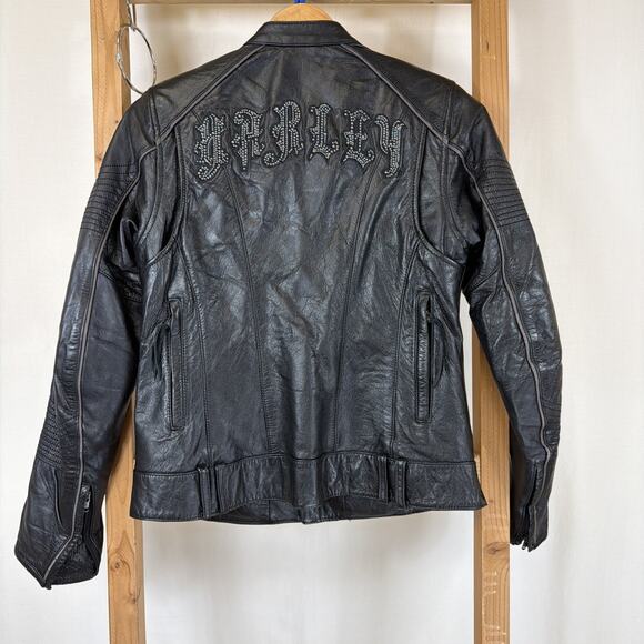 2011 Harley Davidson Temptress Bling Studded Leather Riding Gear Jacket SZ XS - Picture 7 of 10